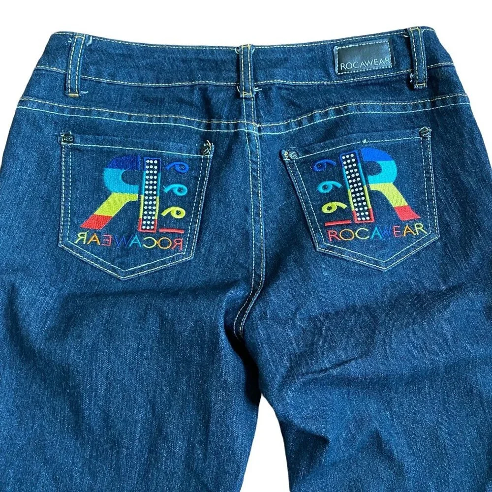 Rocawear Womens Skinny Fit Embroidered Denim Jeans Size 7 Blue Stretch Cotton - Picture 2 of 6